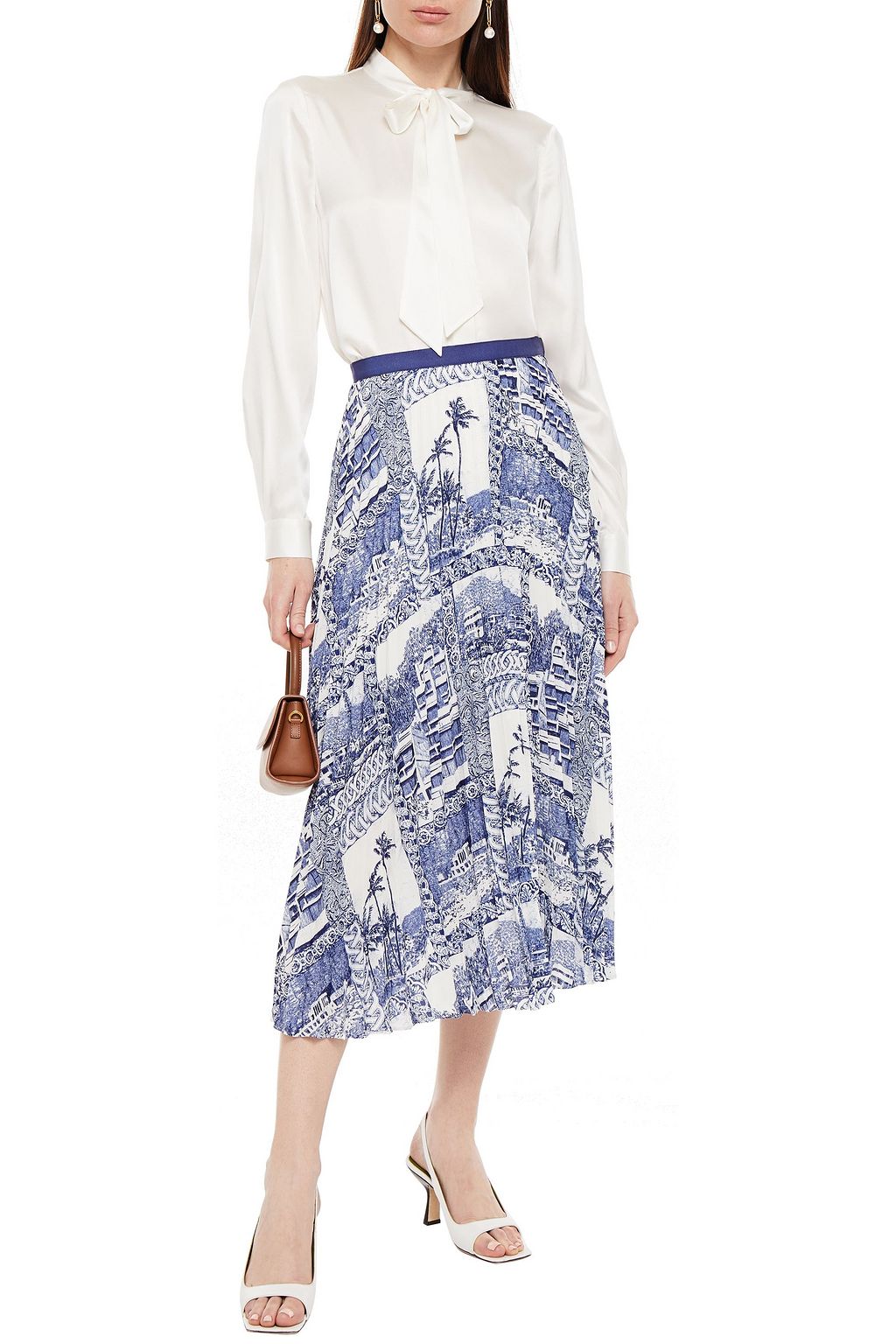 CLAUDIE PIERLOT Grosgrain-trimmed pleated printed crepe de chine midi skirt