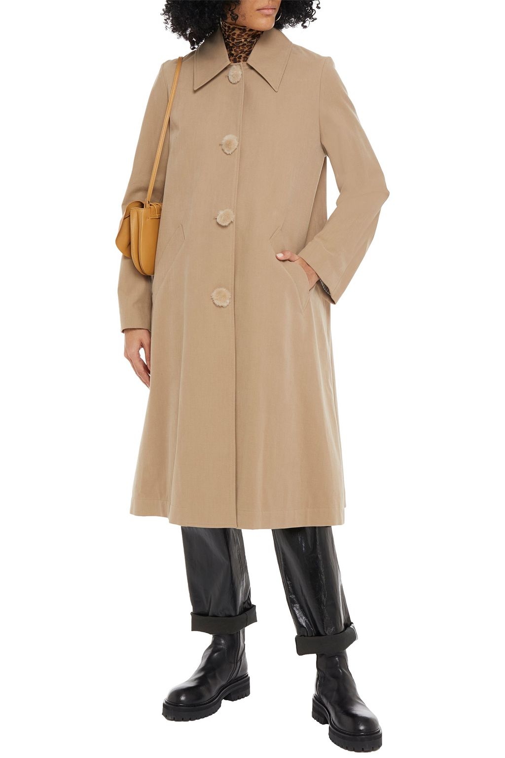 ACNE STUDIOS Faux fur-trimmed cotton-twill coat