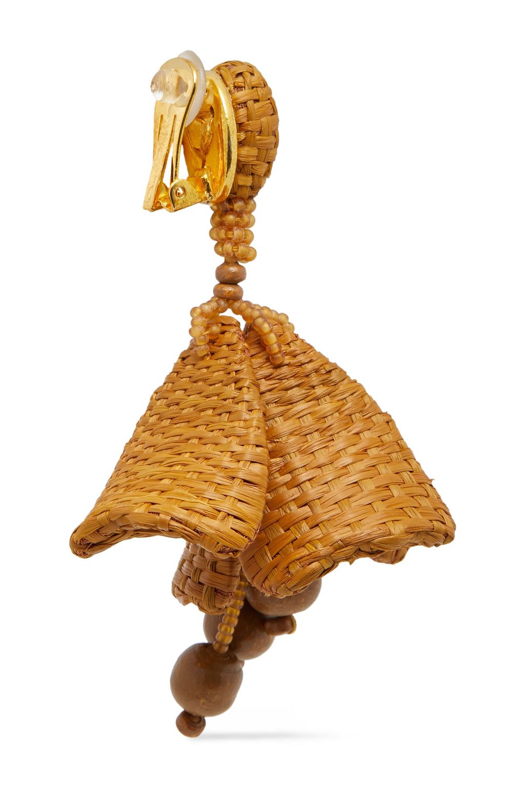 OSCAR DE LA RENTA Gold-tone, faux raffia and bead clip earrings