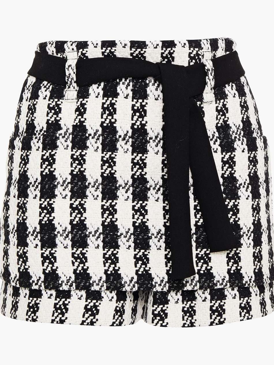 layered checked cotton-blend tweed shorts