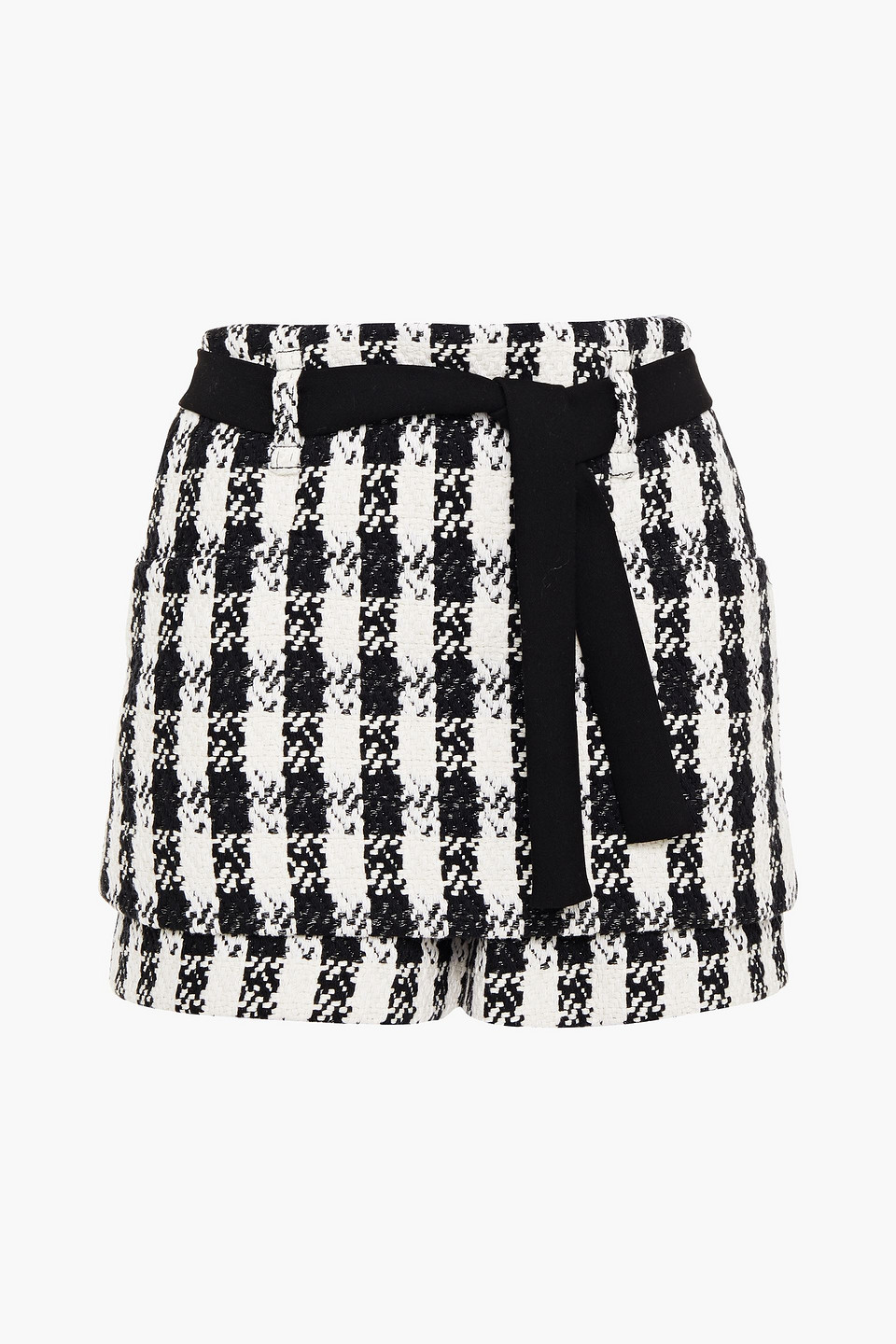 Layered checked cotton-blend tweed shorts