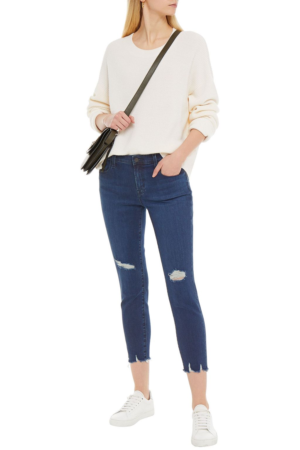 J BRAND Cropped distressed mid-rise slim-leg jeans