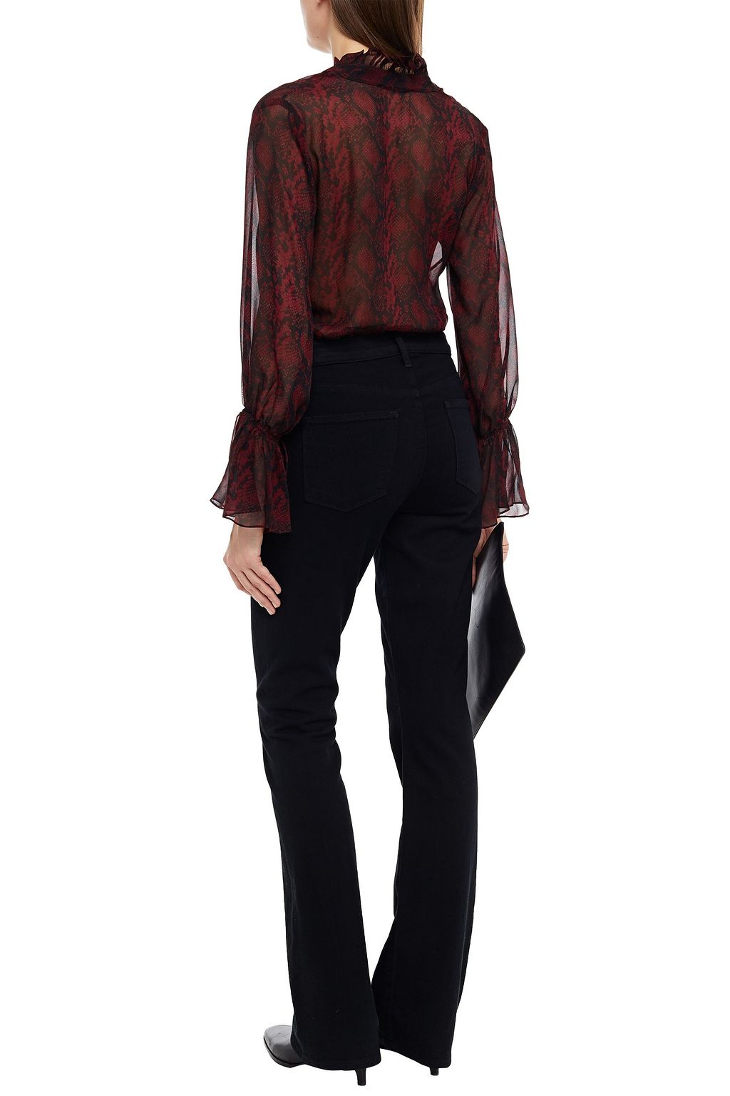 NILI LOTAN Demi ruffle-trimmed snake-print silk-chiffon blouse