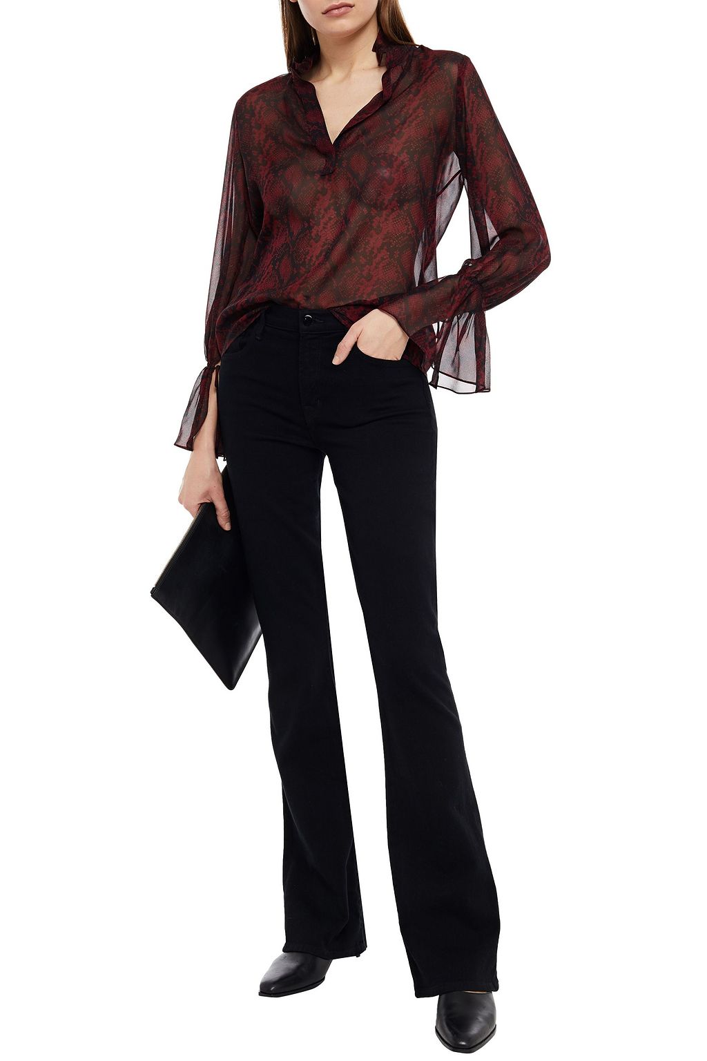 NILI LOTAN Demi ruffle-trimmed snake-print silk-chiffon blouse