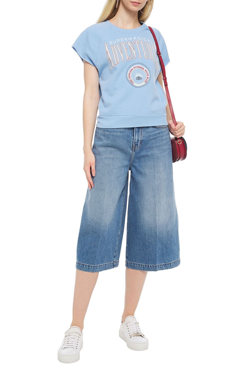 MAJE Printed cotton-blend fleece top