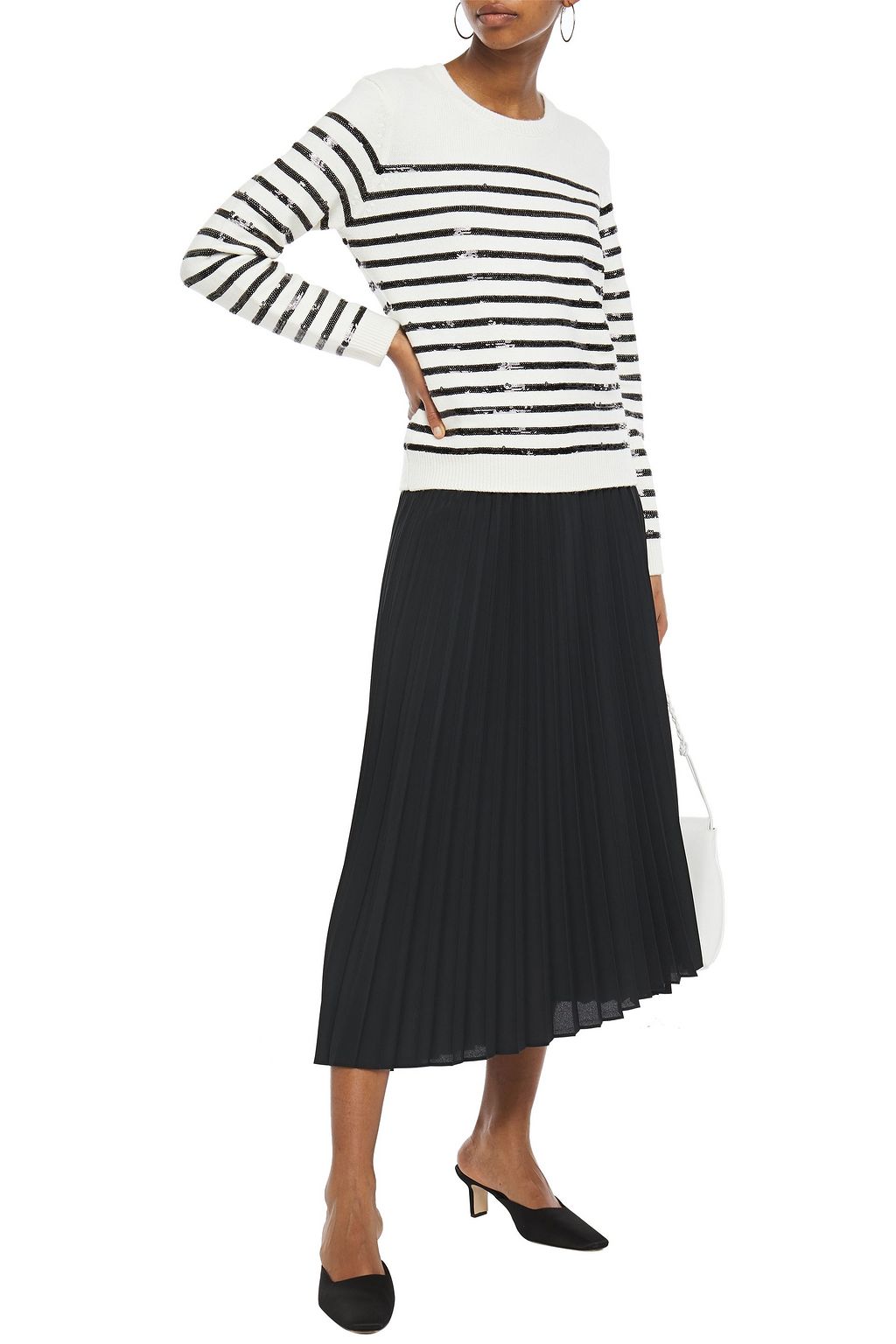 MAJE Sequin-embellished striped knitted sweater
