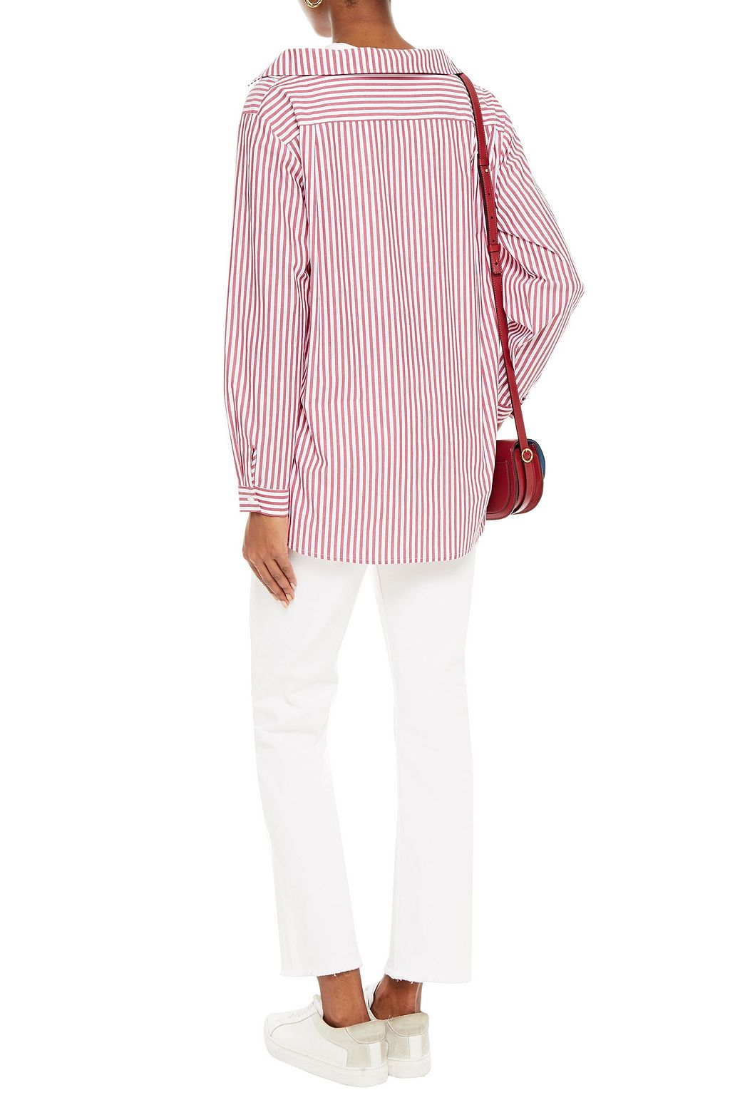 MAJE Layered striped cotton-poplin and jersey top