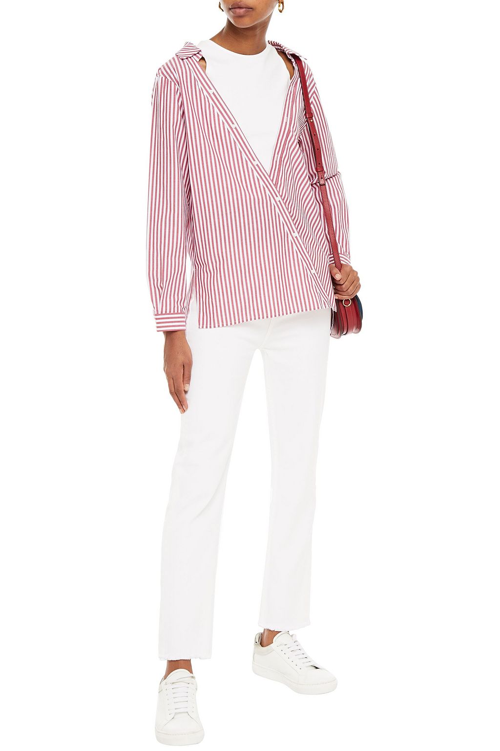 MAJE Layered striped cotton-poplin and jersey top