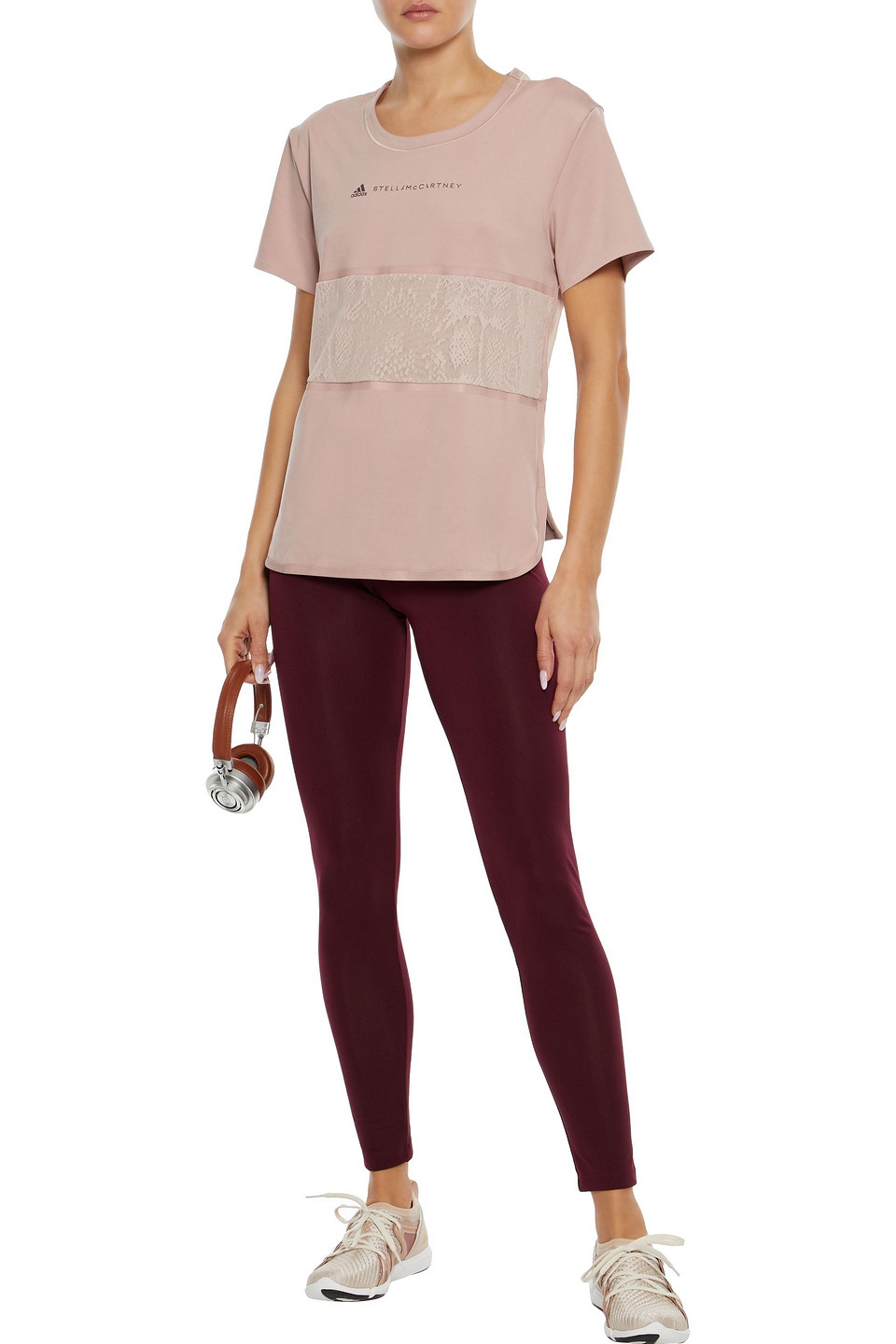 Click to view more detailed imagery on our partner's website Adidas By Stella Mccartney Mesh-paneled Printed Stretch T-shirt In Antique Rose