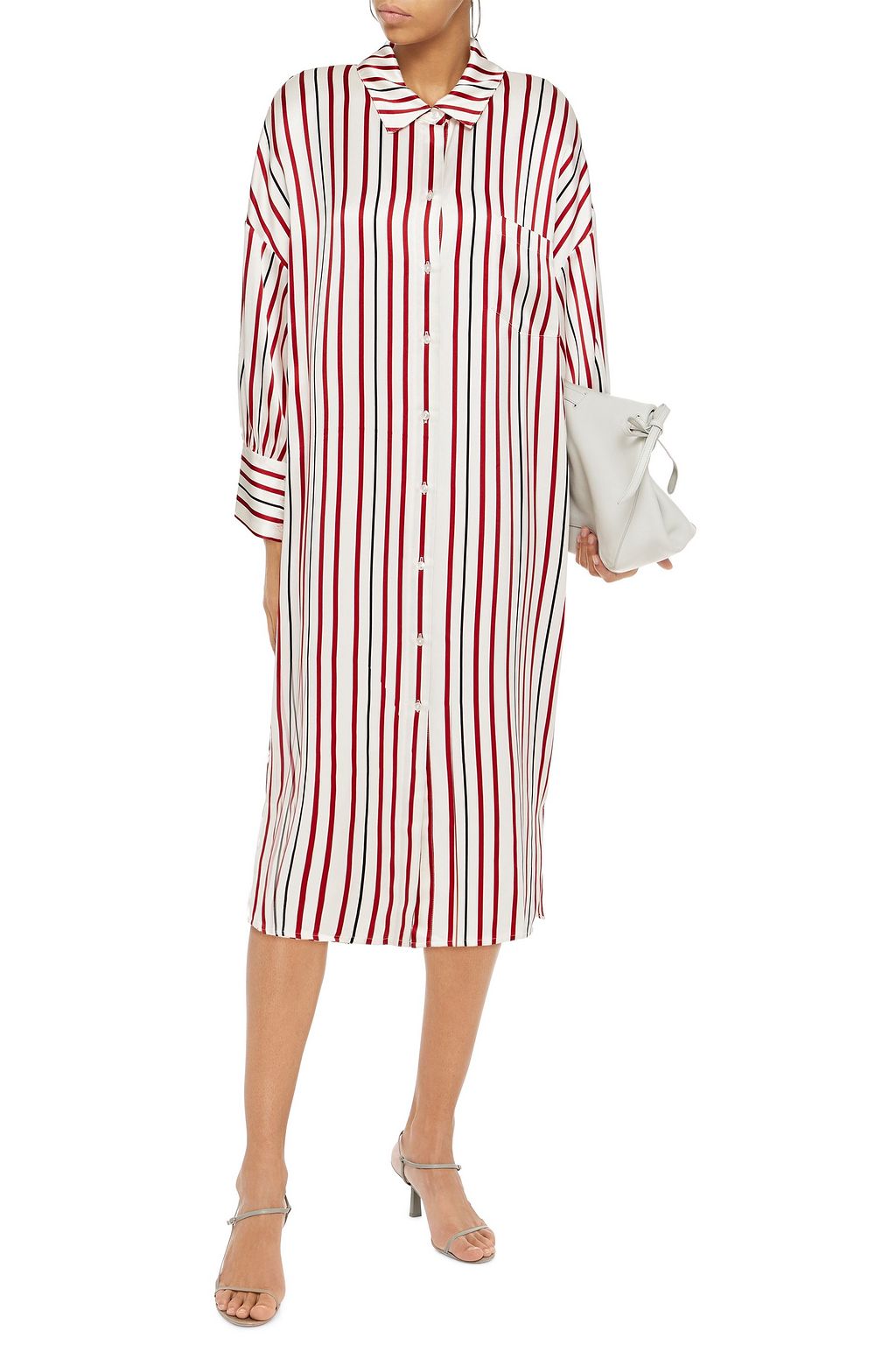 ANINE BING Striped silk-satin midi dress