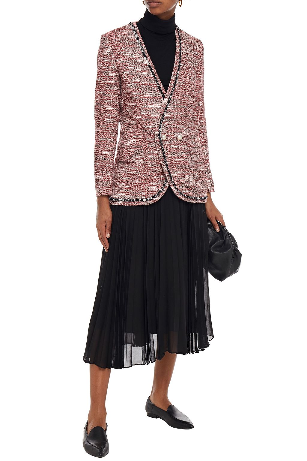 CLAUDIE PIERLOT Double-breasted frayed cotton-blend tweed jacket