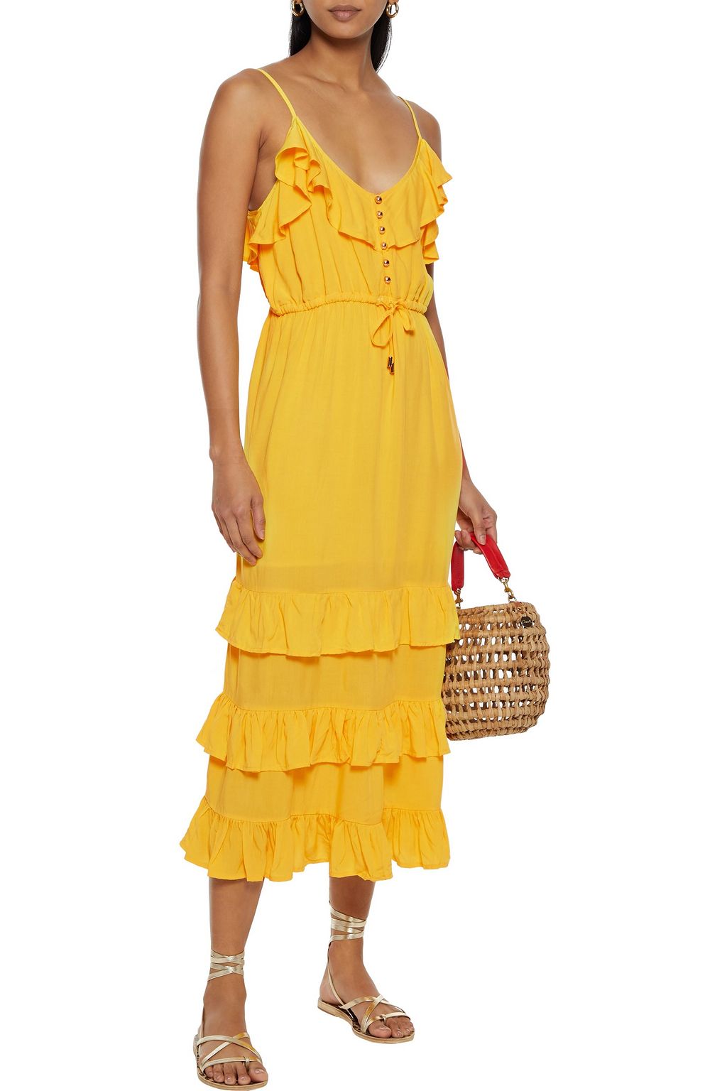 MELISSA ODABASH Bethan tiered ruffled crepe de chine midi dress