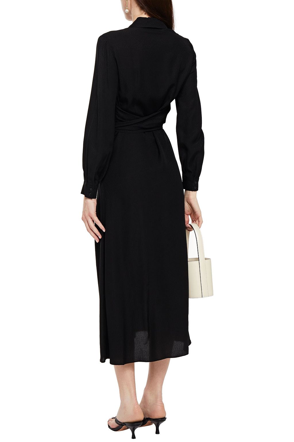 CLAUDIE PIERLOT Belted satin-jacquard midi shirt dress