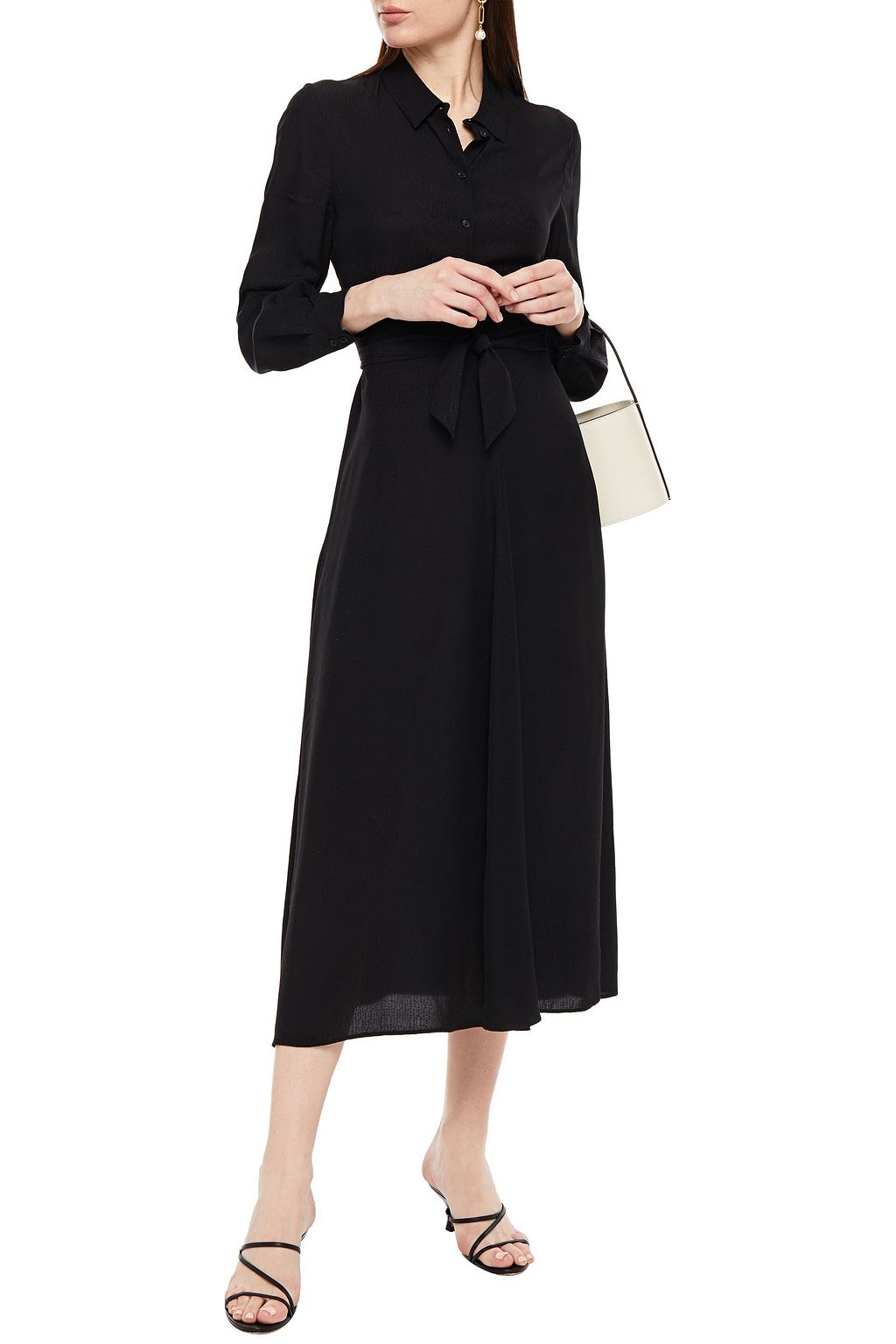 CLAUDIE PIERLOT Belted satin-jacquard midi shirt dress