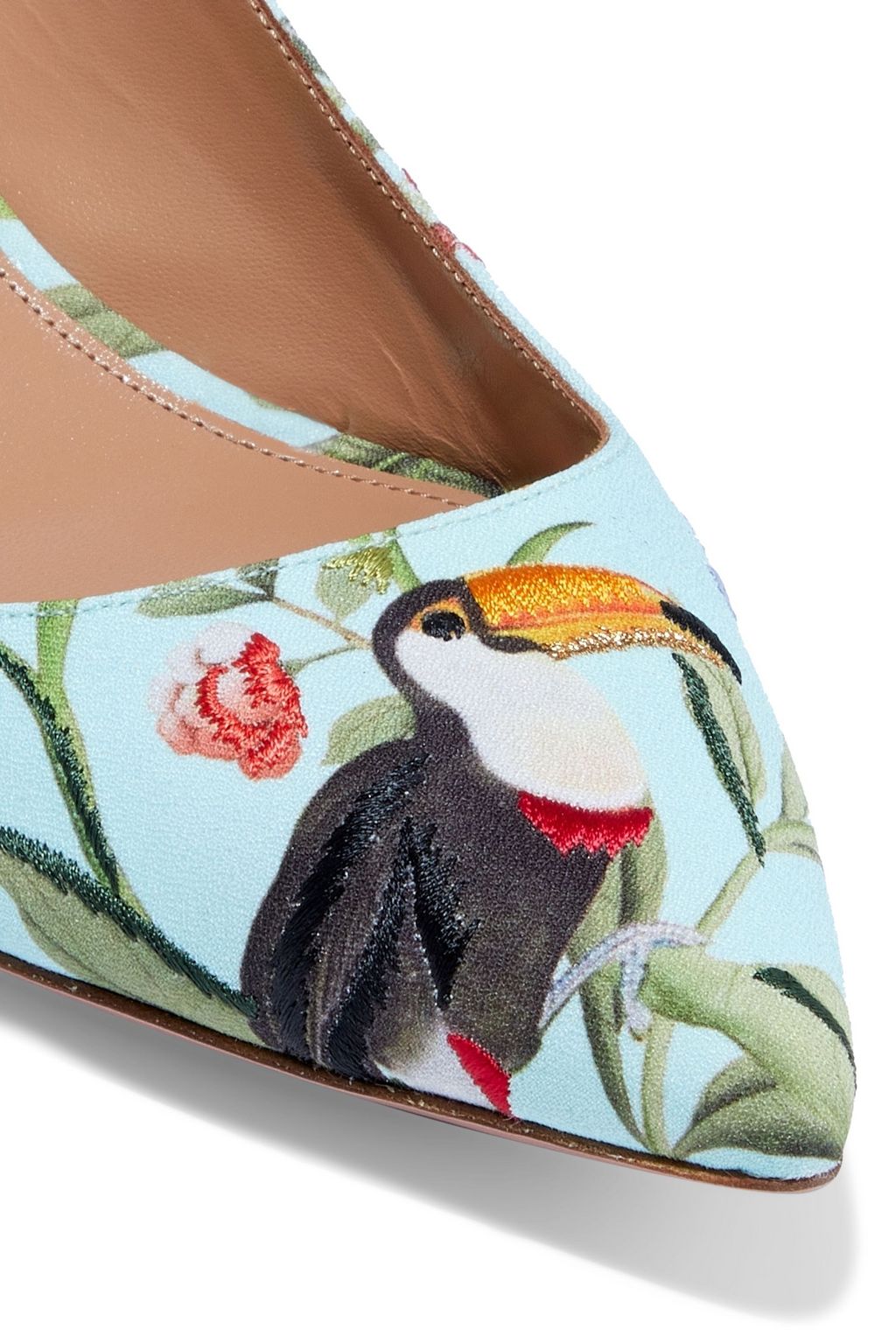 AQUAZZURA + de Gournay Amazonia 45 embroidered printed crepe slingback pumps