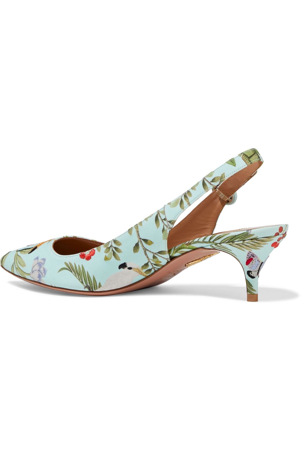 AQUAZZURA + de Gournay Amazonia 45 embroidered printed crepe slingback pumps