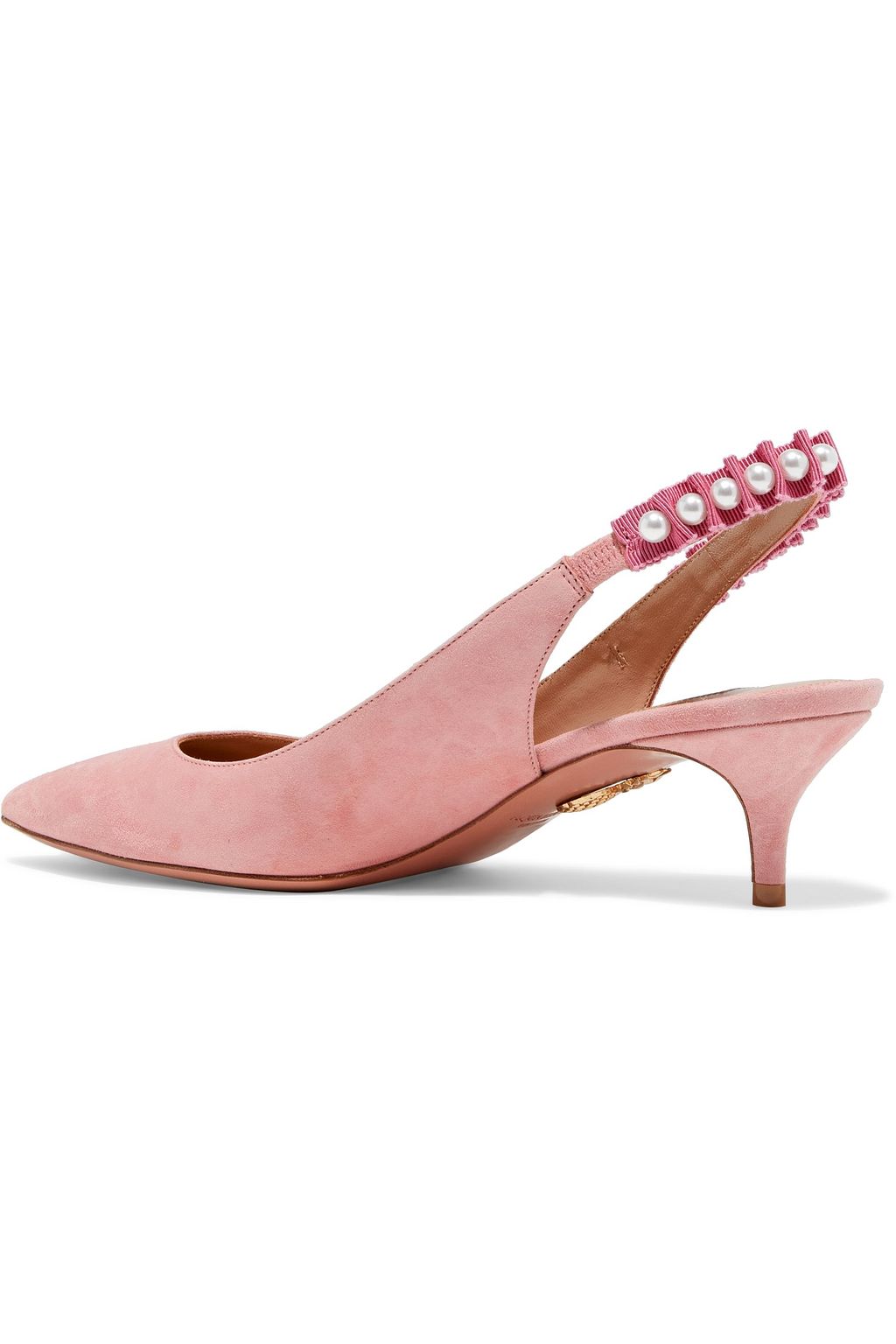 AQUAZZURA Love Story 45 faux pearl-embellished suede slingback pumps