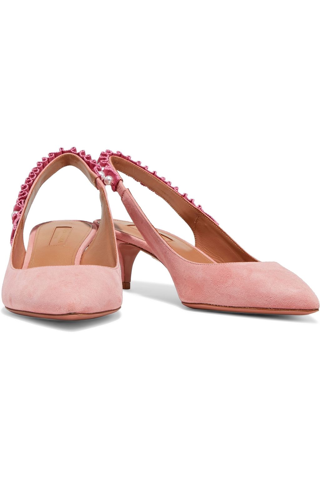 AQUAZZURA Love Story 45 faux pearl-embellished suede slingback pumps