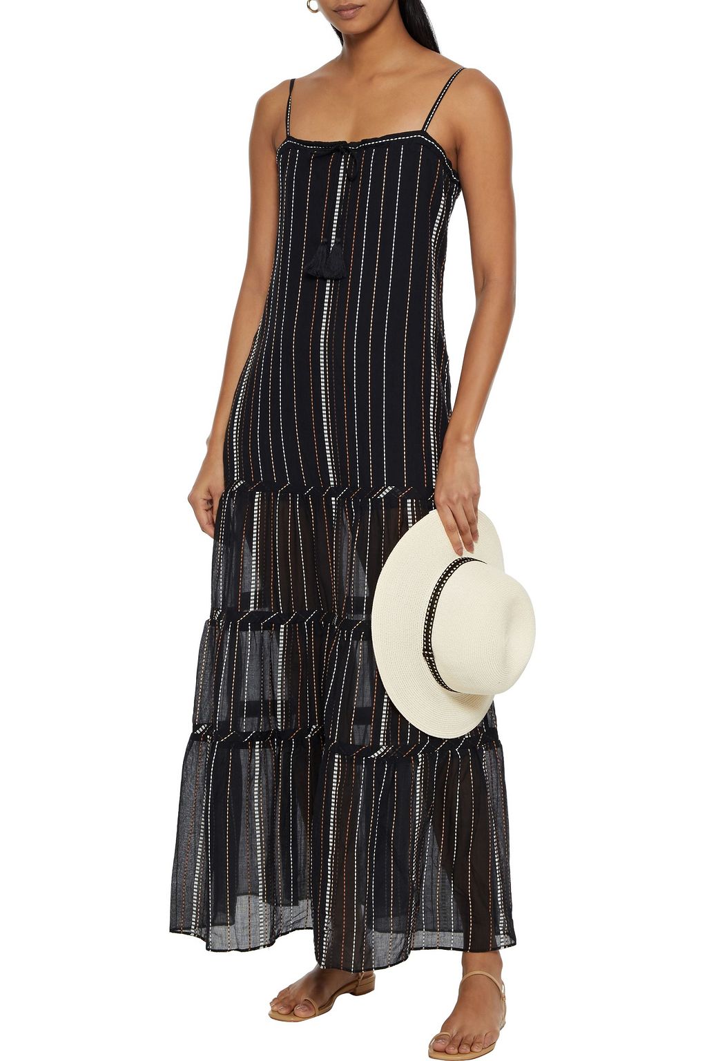 VIX PAULA HERMANNY Fran tiered embroidered cotton-voile maxi dress