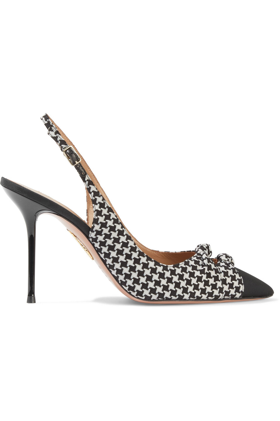 Aquazzura Woman Mondaine 95 Knotted Houndstooth Jacquard Slingback Pumps Black Size 37.5