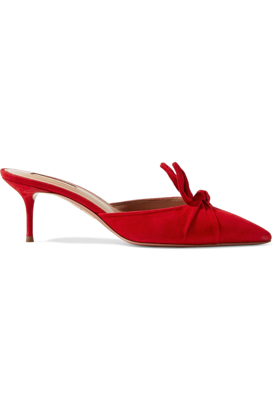 Aquazzura Woman Deneuve 60 Knotted Suede Mules Red Size 37.5