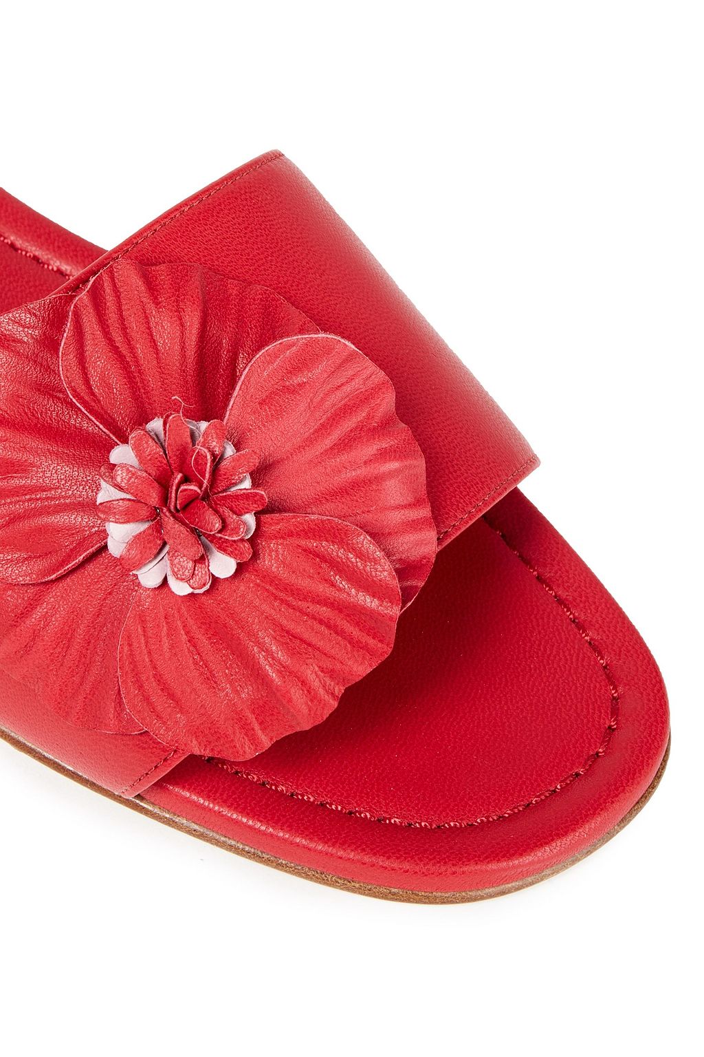 LORO PIANA フローラルアップリケ付き レザー スライドサンダル