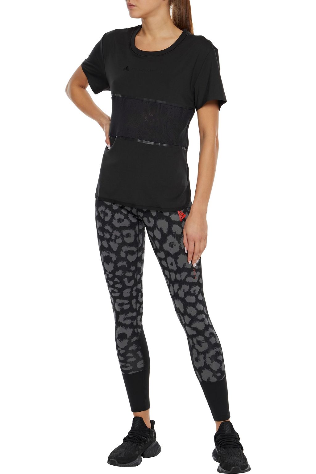 ADIDAS BY STELLA MCCARTNEY Mesh-paneled printed jersey T-shirt