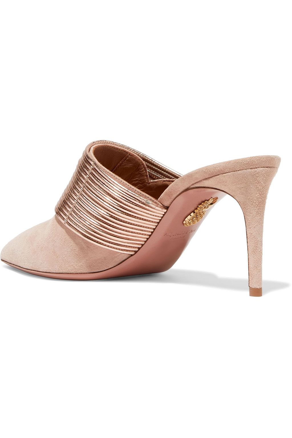 AQUAZZURA Rendez Vous 75 suede and metallic faux leather mules