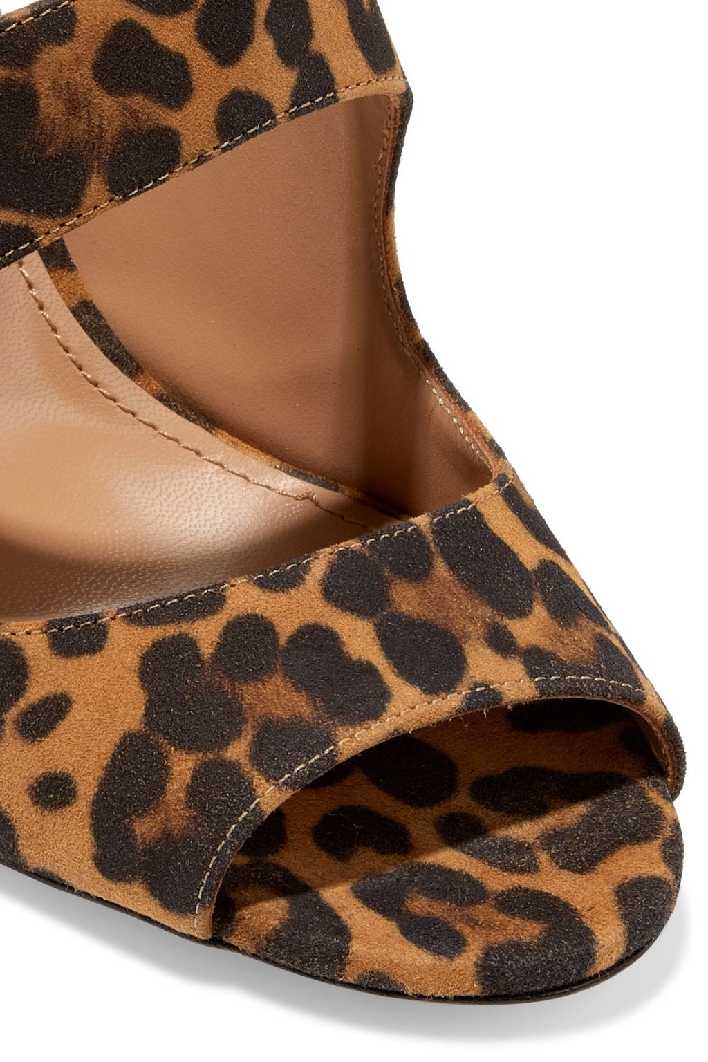 AQUAZZURA Forever 95 cutout leopard-print suede mules
