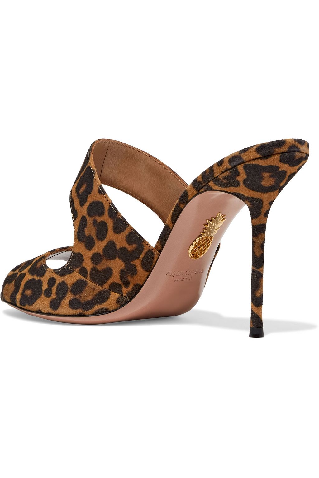 AQUAZZURA Forever 95 cutout leopard-print suede mules