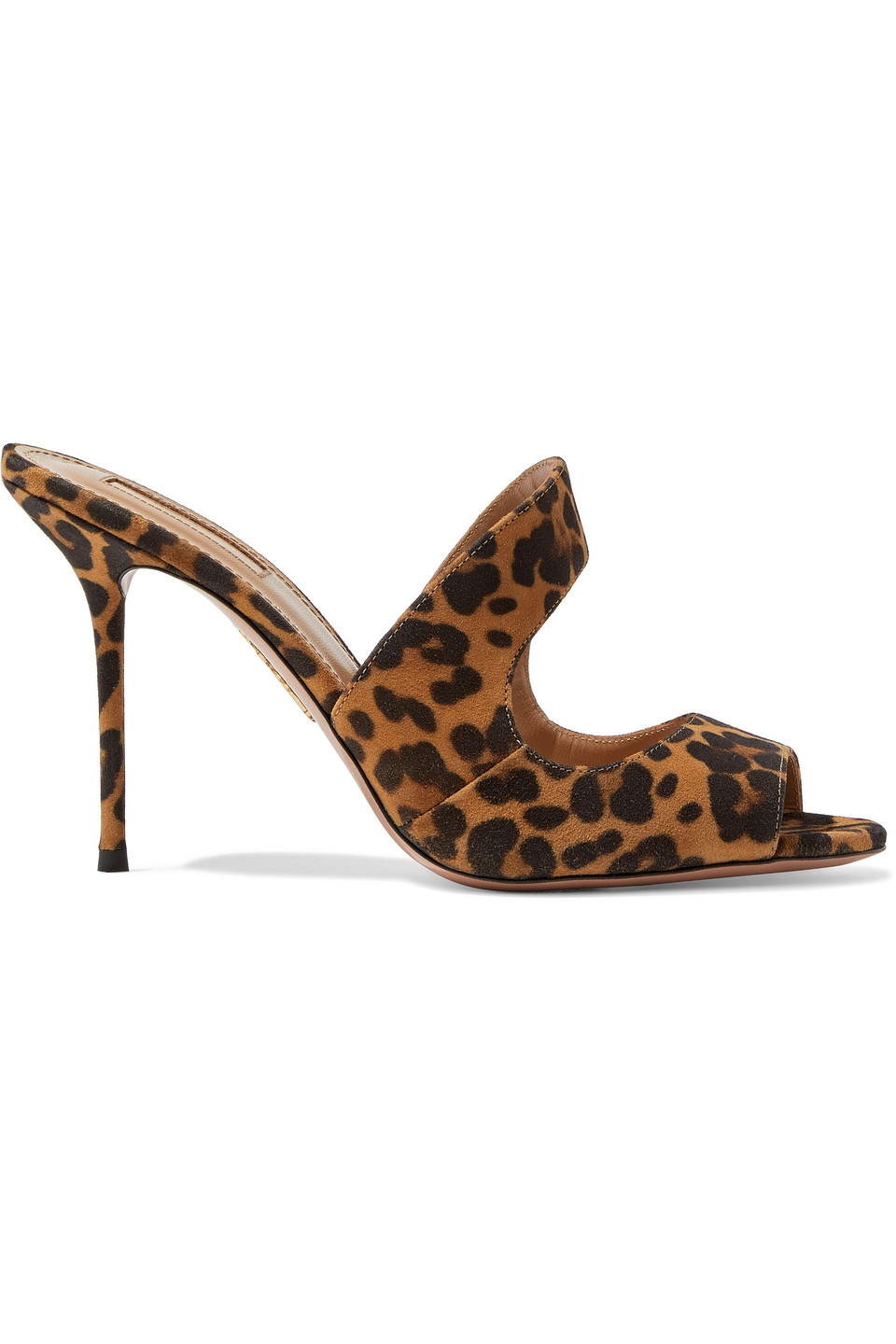 Aquazzura Woman Forever 95 Cutout Leopard-print Suede Mules Animal Print Size 38