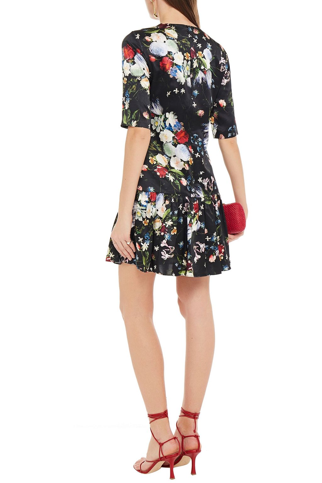 ERDEM Emmie gathered floral-print silk-satin mini dress