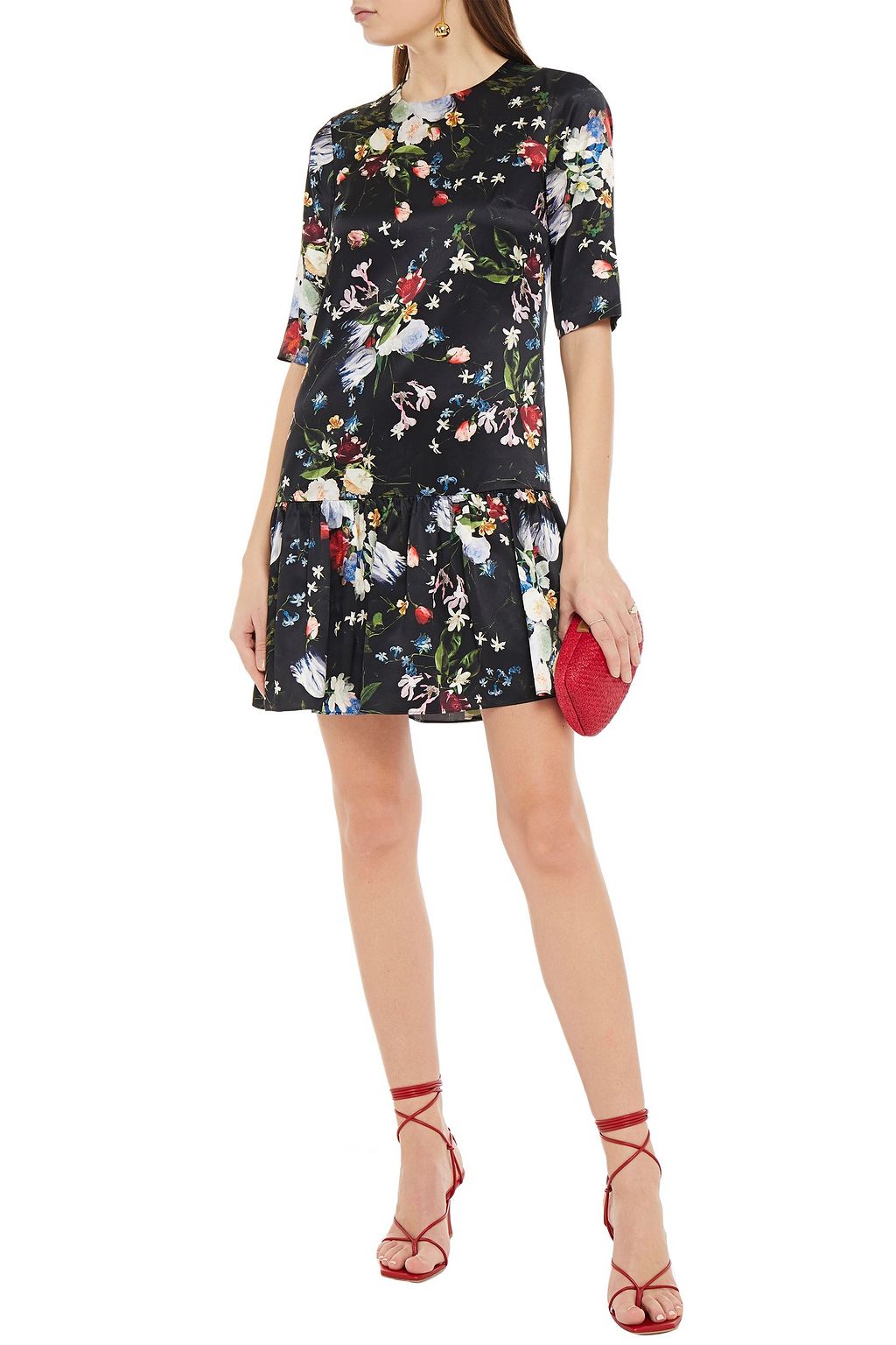 ERDEM Emmie gathered floral-print silk-satin mini dress