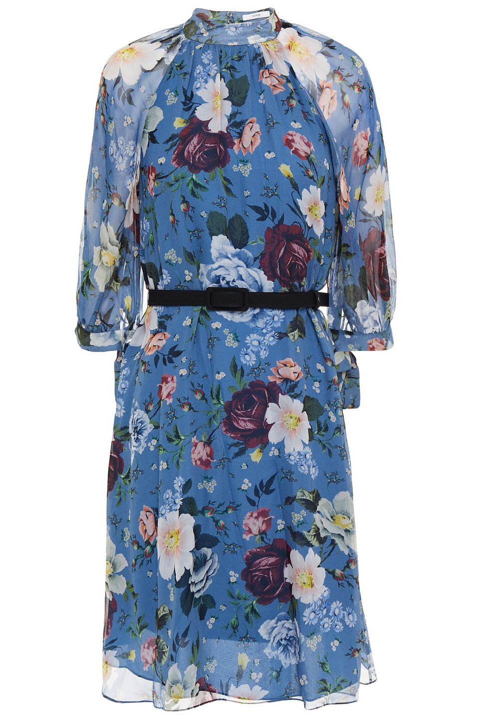 Erdem Woman Melodie Belted Floral-print Silk-georgette Dress Blue Size 6