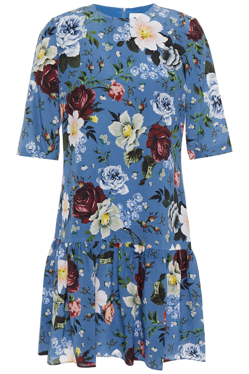 Erdem Woman Emmie Gathered Floral-print Silk Crepe De Chine Mini Dress Blue Size 6