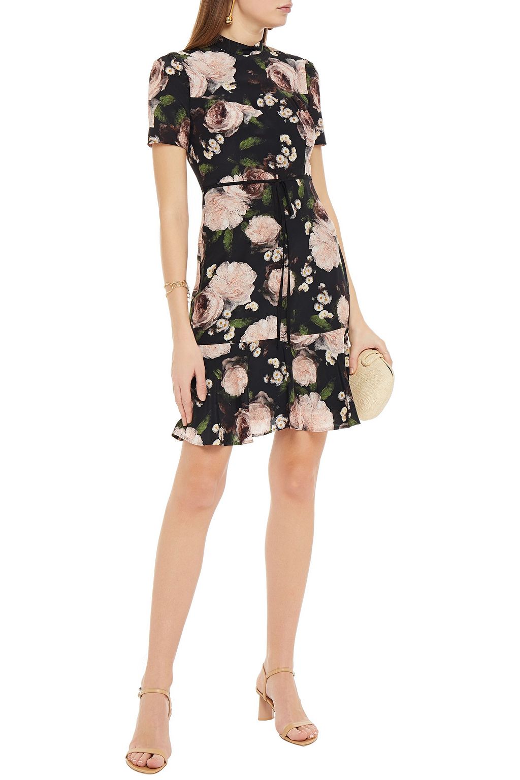 ERDEM Anne bow-detailed floral-print silk crepe de chine mini dress