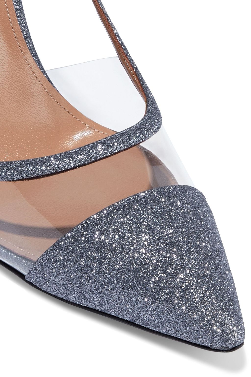 AQUAZZURA Temptation 105 glittered woven-trimmed PVC slingback pumps