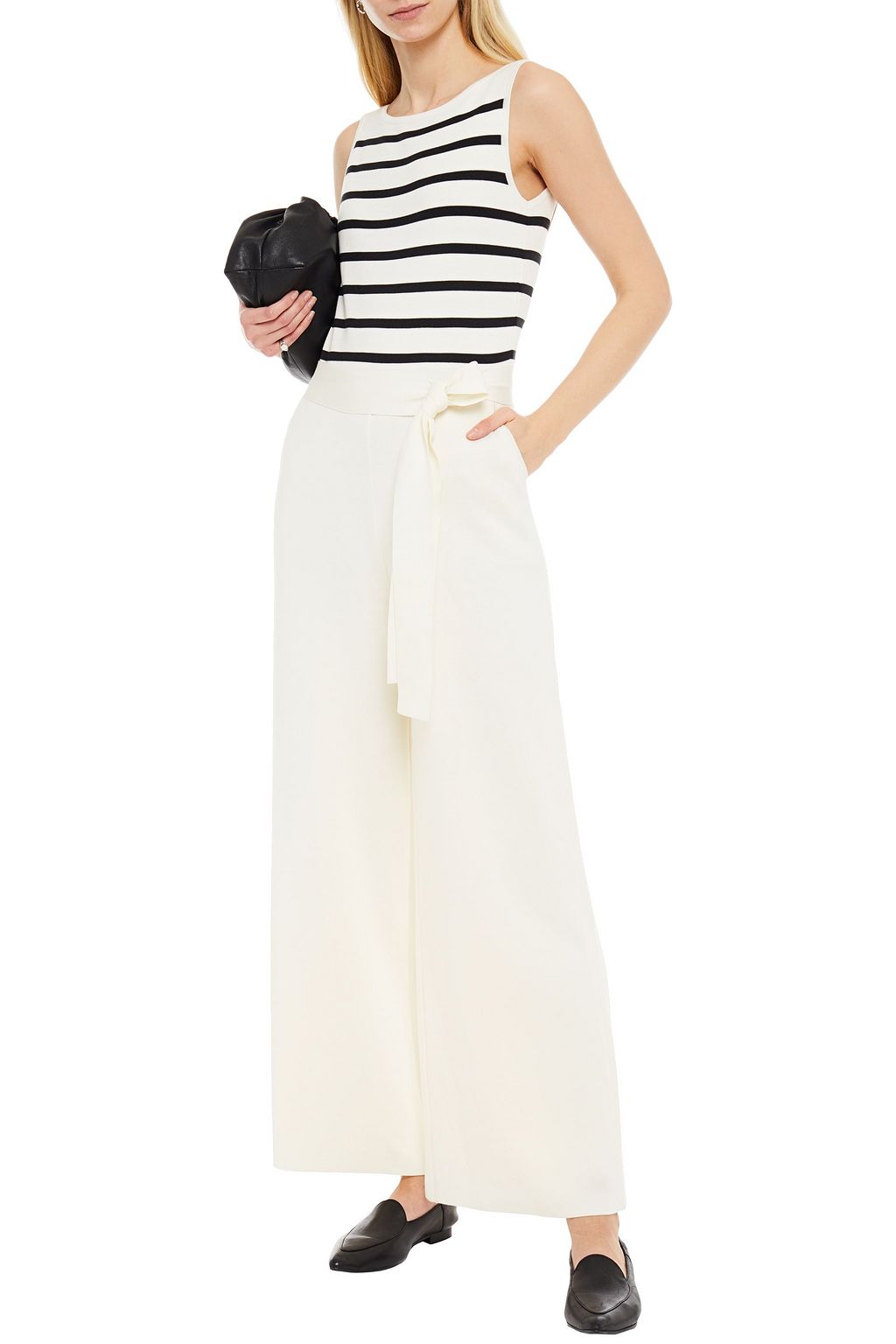 LORO PIANA Maya Bay gestreifter Jumpsuit mit weitem Bein aus einer Seiden-Baumwollmischung