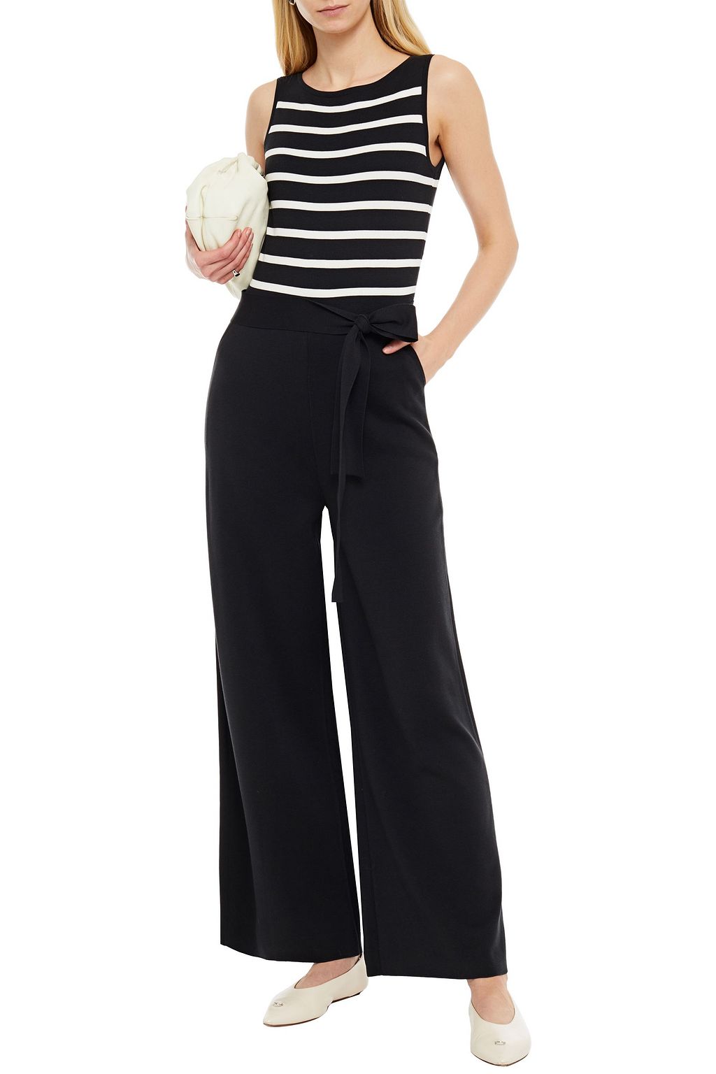 LORO PIANA Maya Bay belted striped silk and cotton-blend jumpsuit