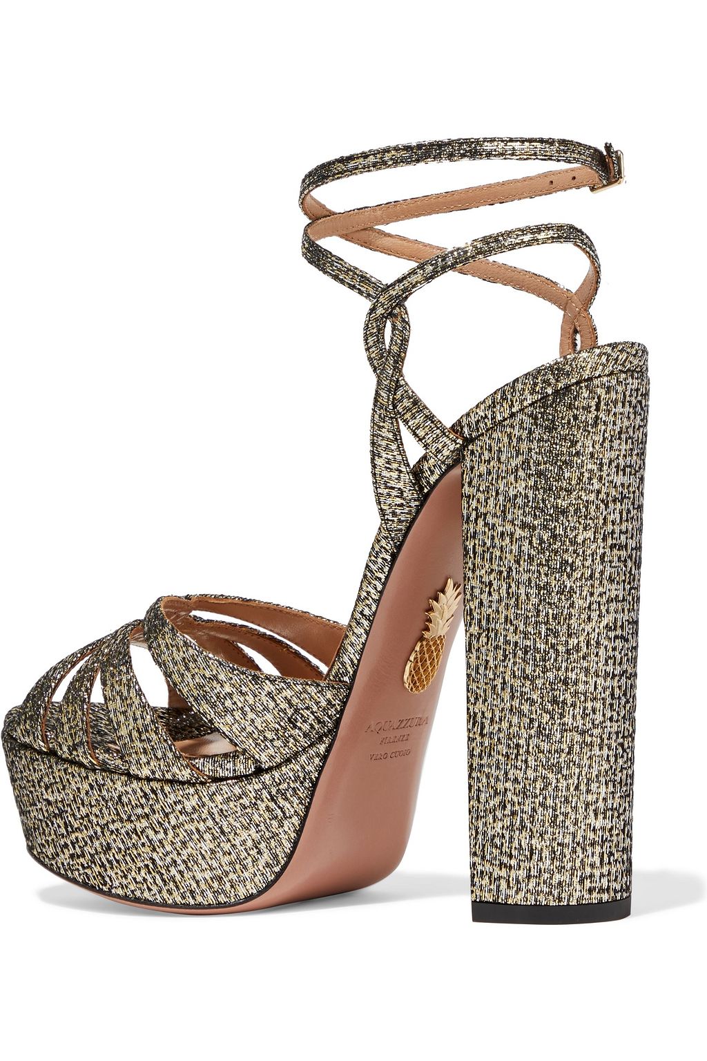 AQUAZZURA Veranda 140 metallic jacquard platform sandals