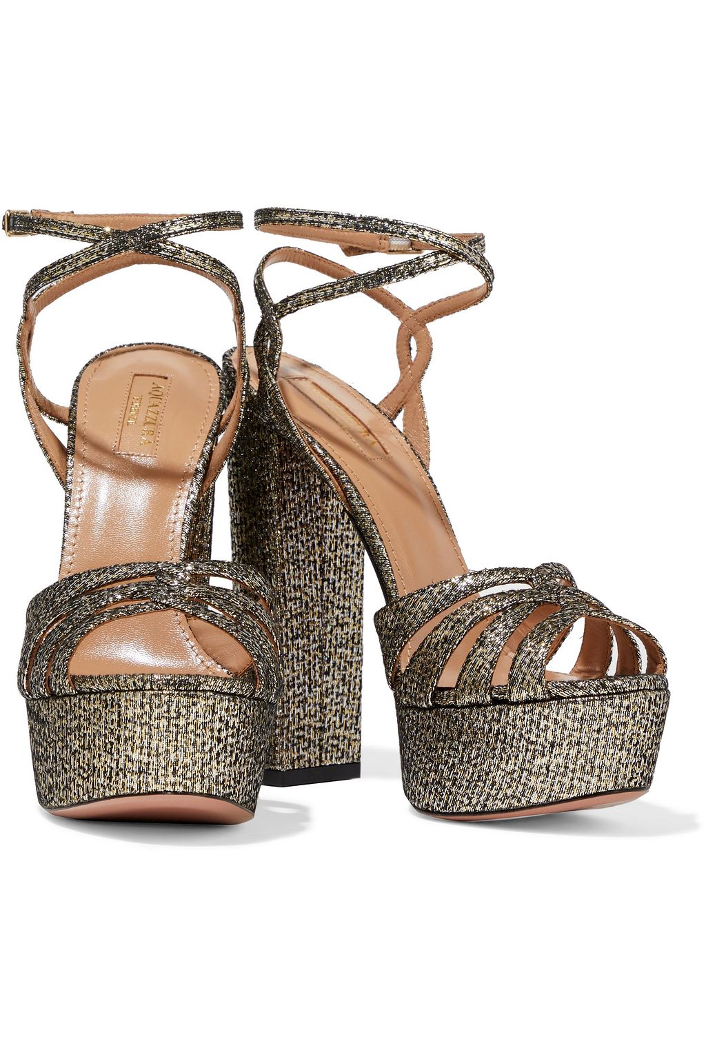 AQUAZZURA Veranda 140 metallic jacquard platform sandals
