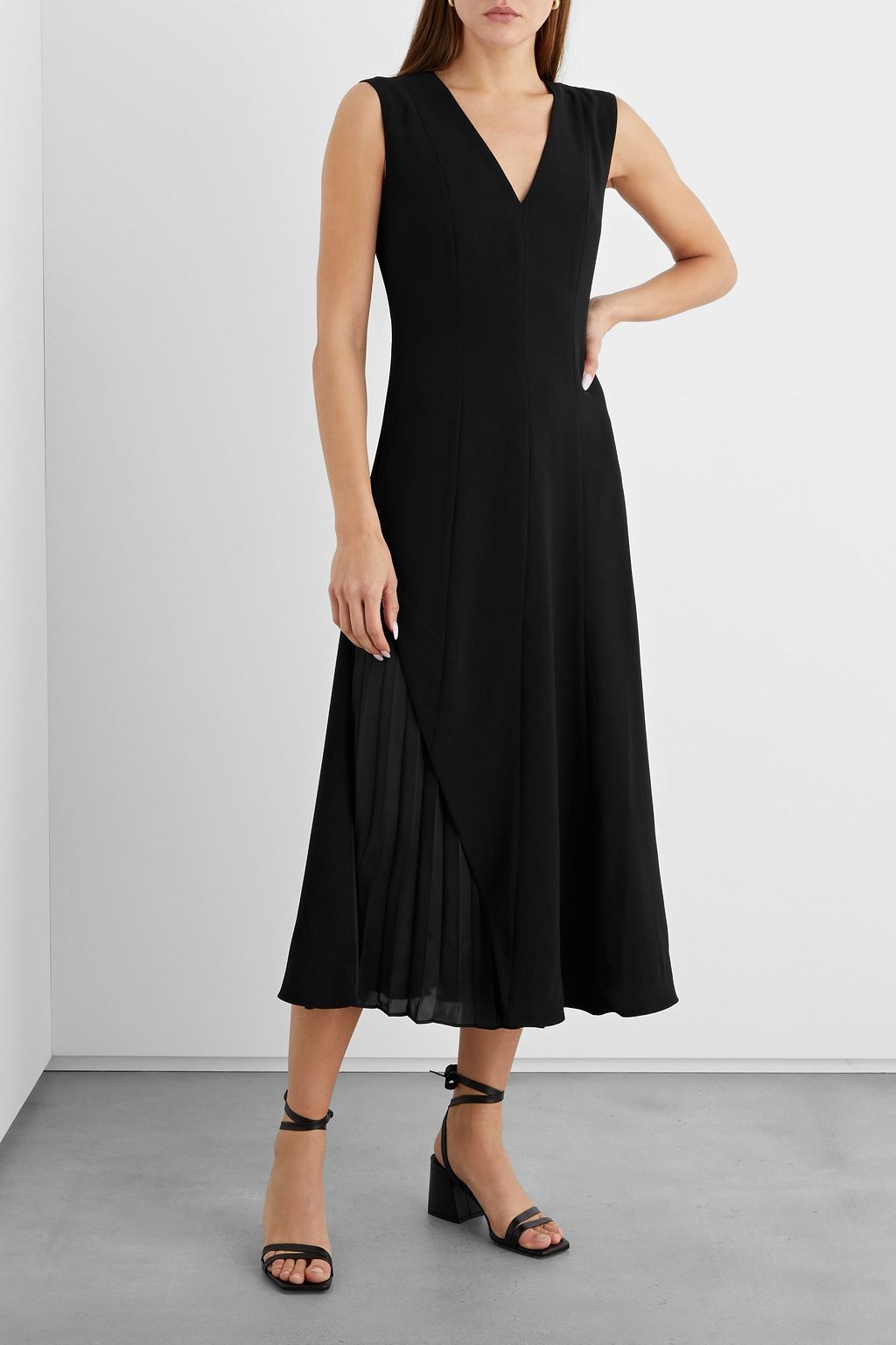IRIS & INK Brenda layered crepe and pleated satin midi dress