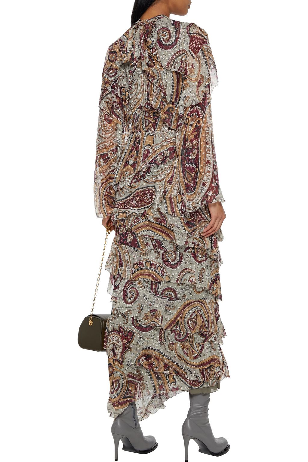 ETRO Asymmetric tiered printed fil coupé silk-blend chiffon maxi dress