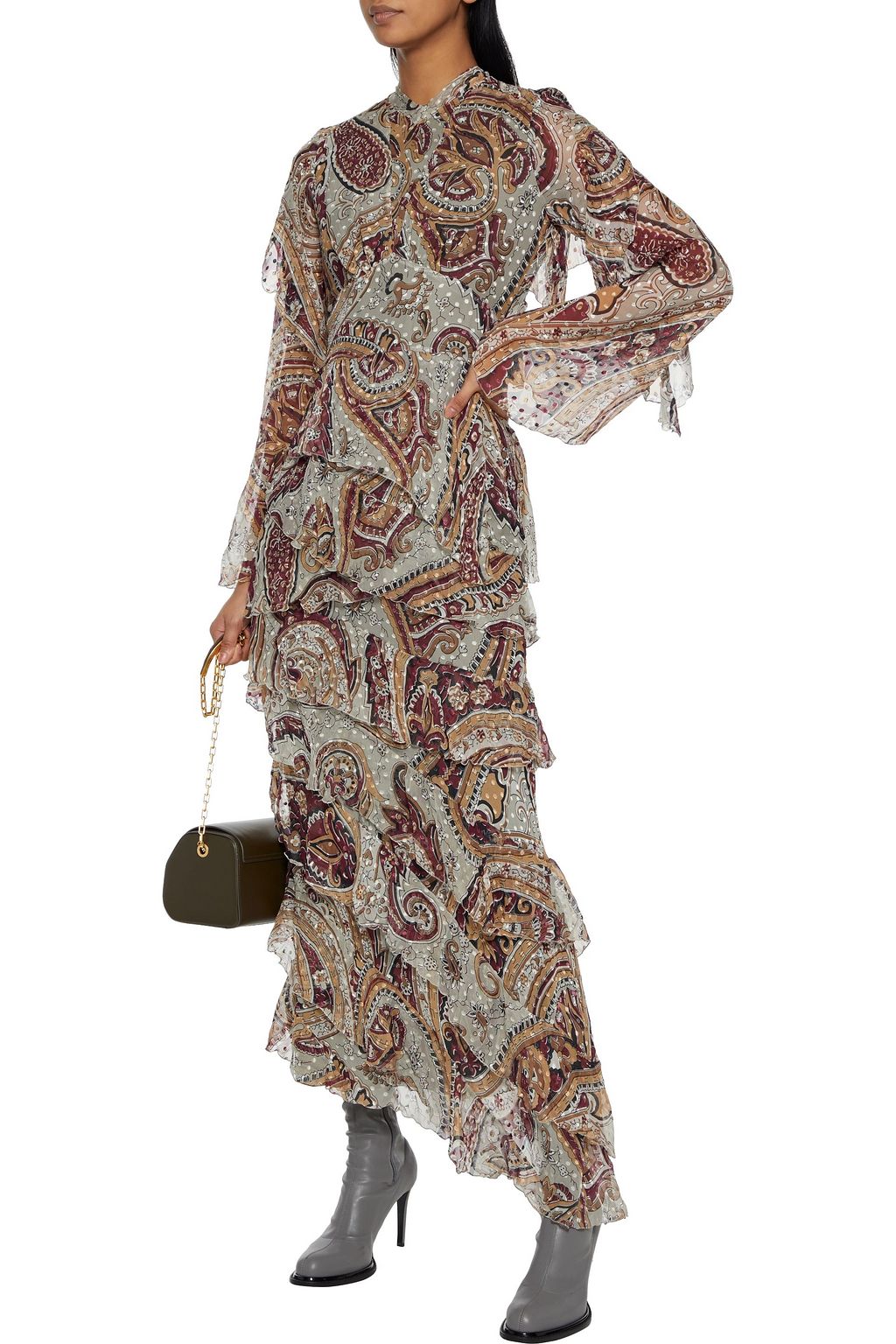 ETRO Asymmetric tiered printed fil coupé silk-blend chiffon maxi dress