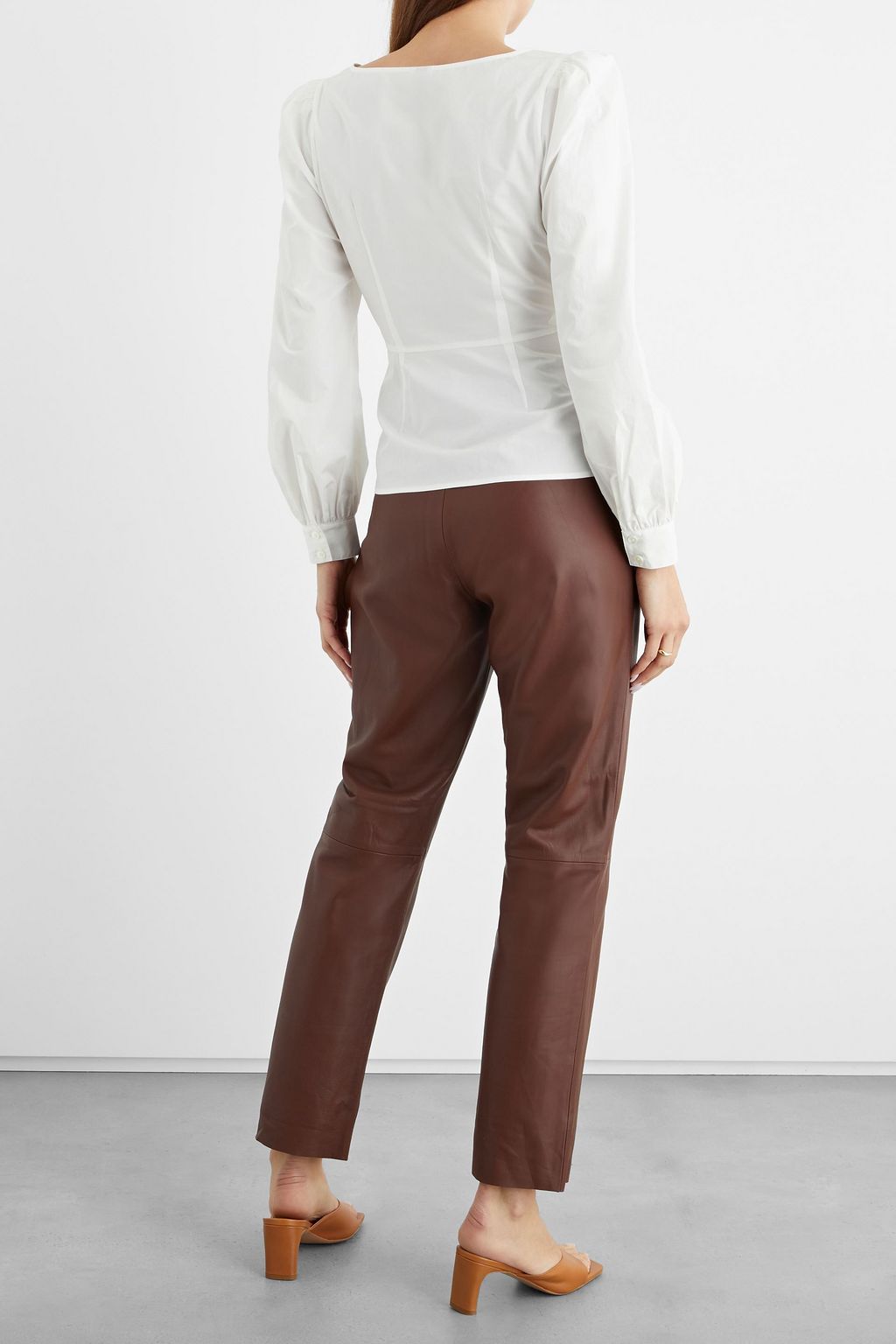IRIS & INK Helen gathered cotton-poplin blouse