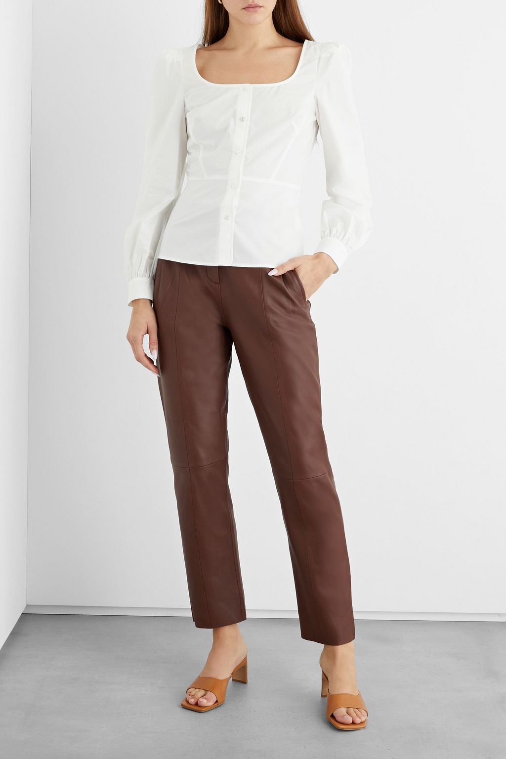 IRIS & INK Helen gathered cotton-poplin blouse