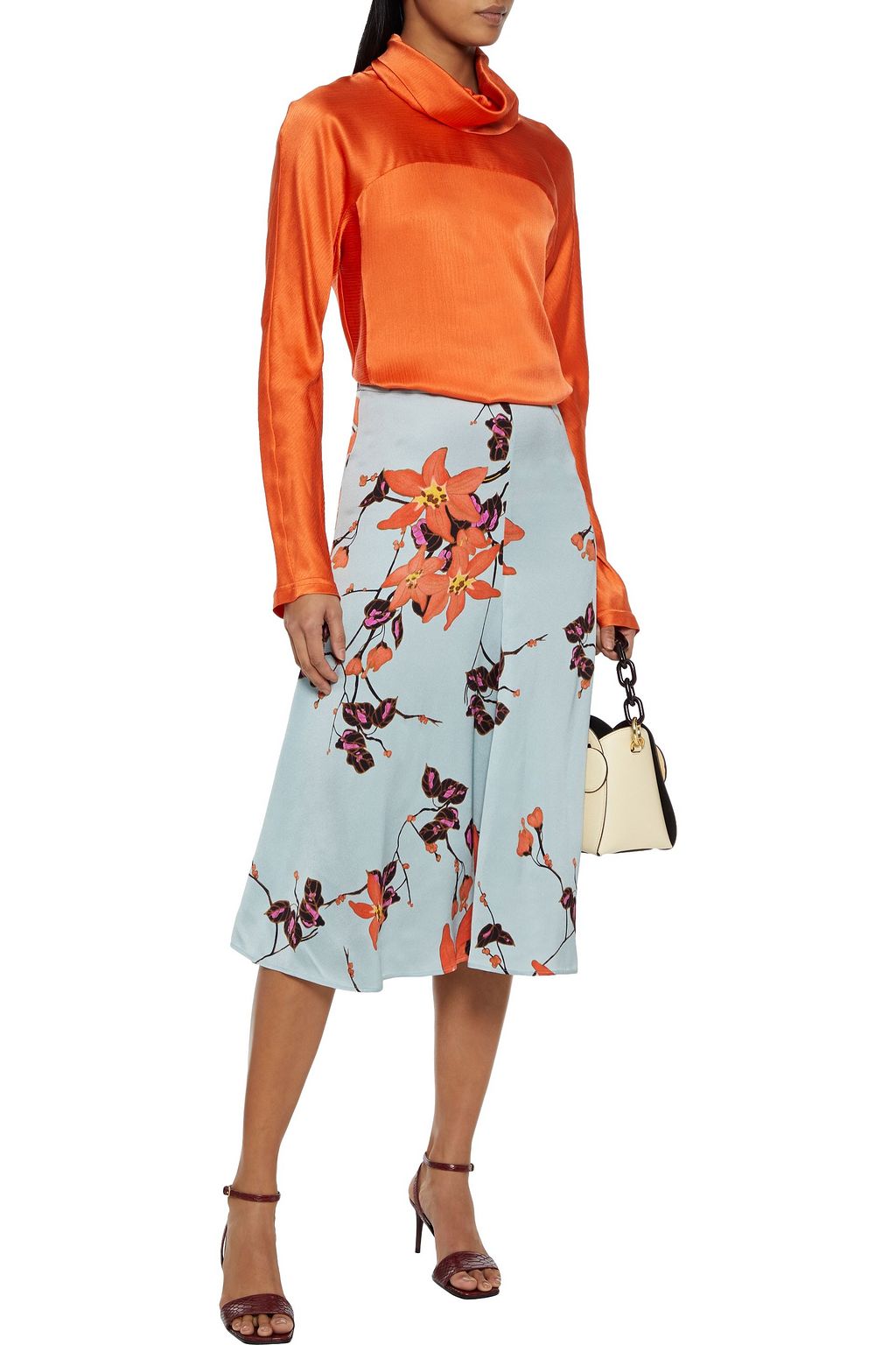 ETRO Floral-print satin-crepe midi skirt