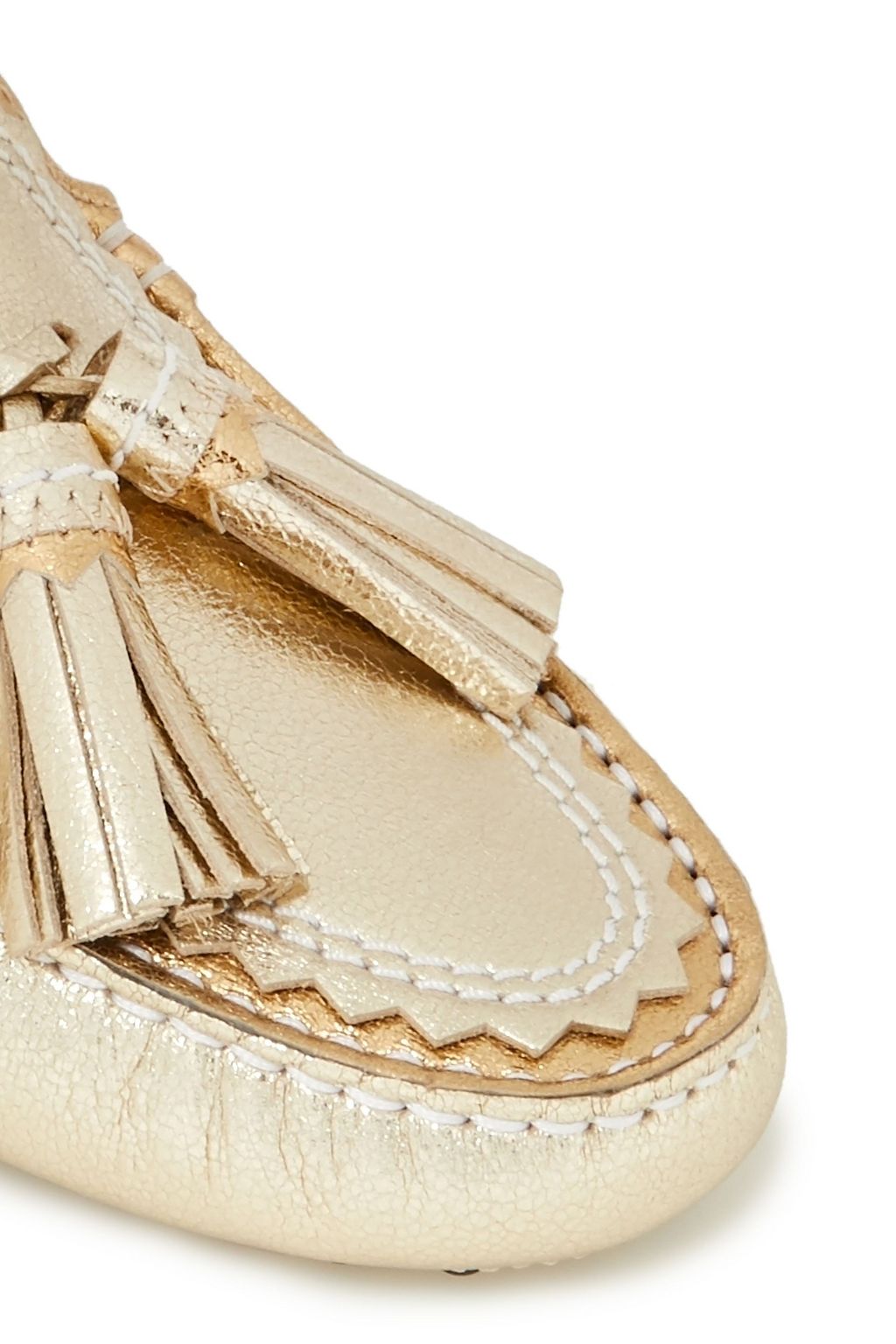 TOD'S Tasseled metallic textured-leather loafers