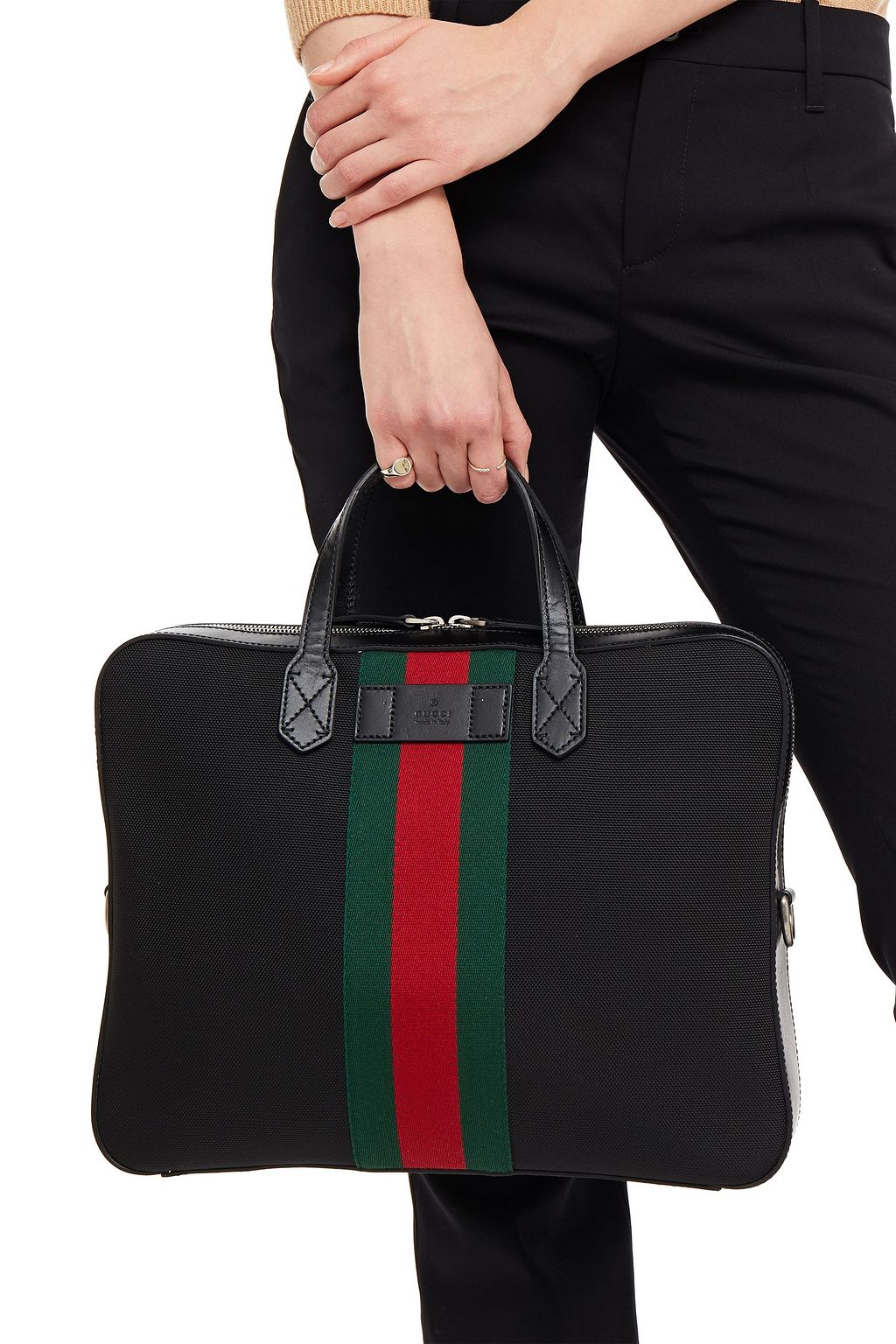 GUCCI Leather-trimmed canvas suitcase