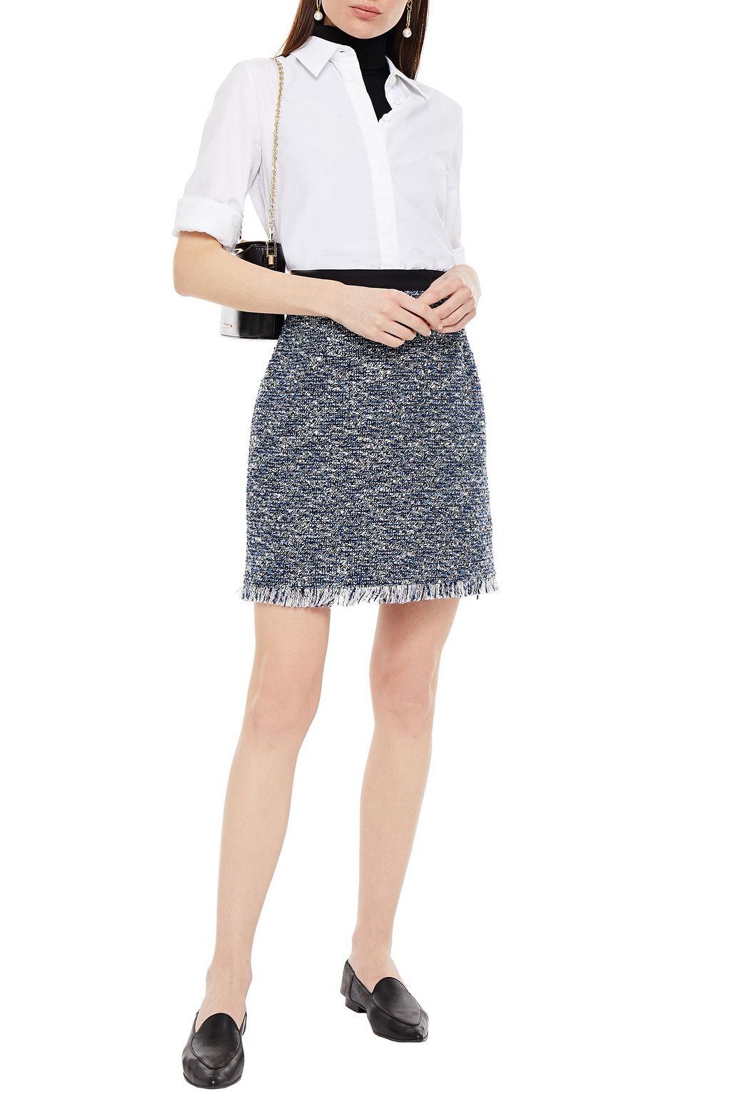 CLAUDIE PIERLOT Fringe-trimmed metallic bouclé-tweed mini skirt